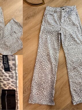 White House Black Market Gray and Cream Leopard Wide Leg Pants